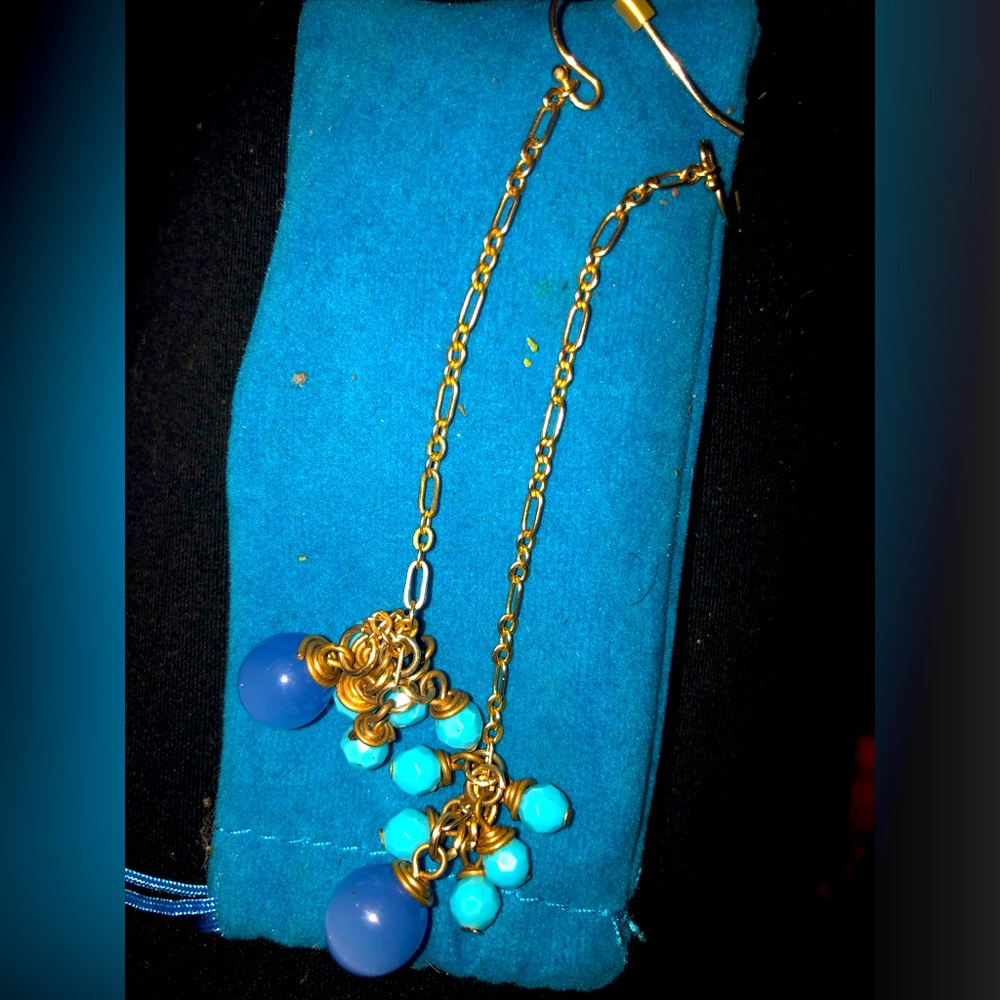 Gold and Blue Modern Earrings with Turquoise Accents